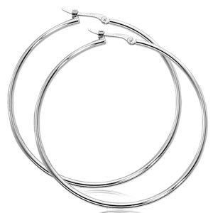 Large, thin 14 karat white gold tube hoop pierced earrings