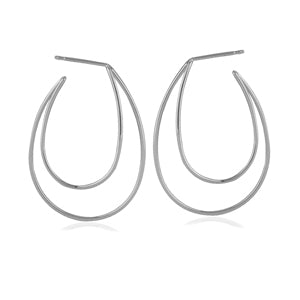 14 karat white gold double oval wire "C hoop" pierced post earrings 