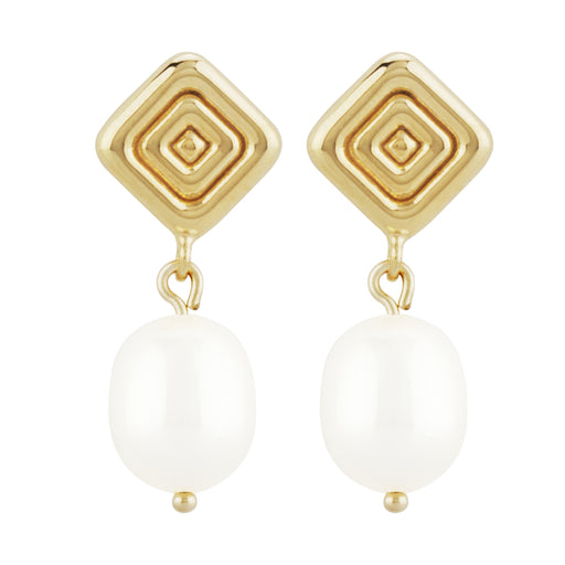 14 karat yellow gold and fresh water cultured pearl pierced drop earring