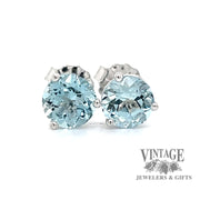 1.42ctw round natural aquamarine 14KW gold martini studs.