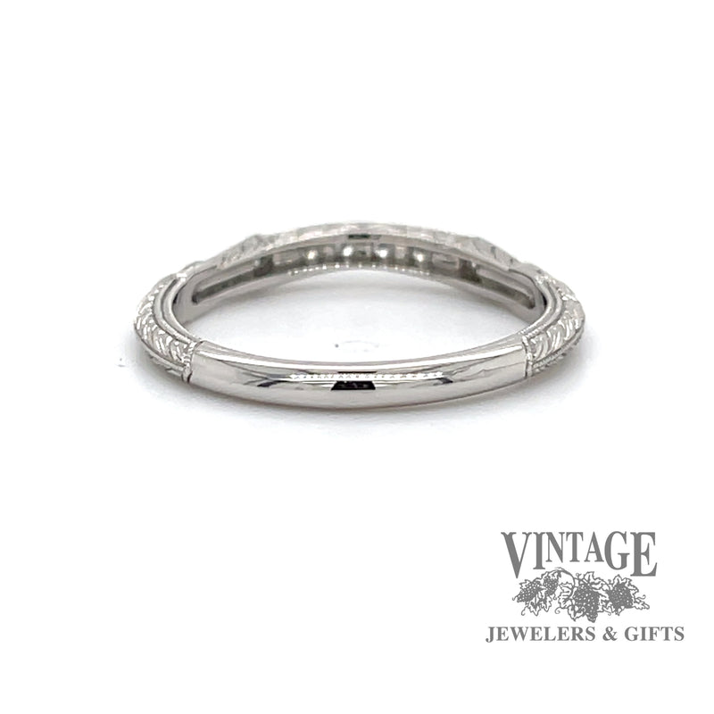 Platinum and diamond hand engraved ring band bottom