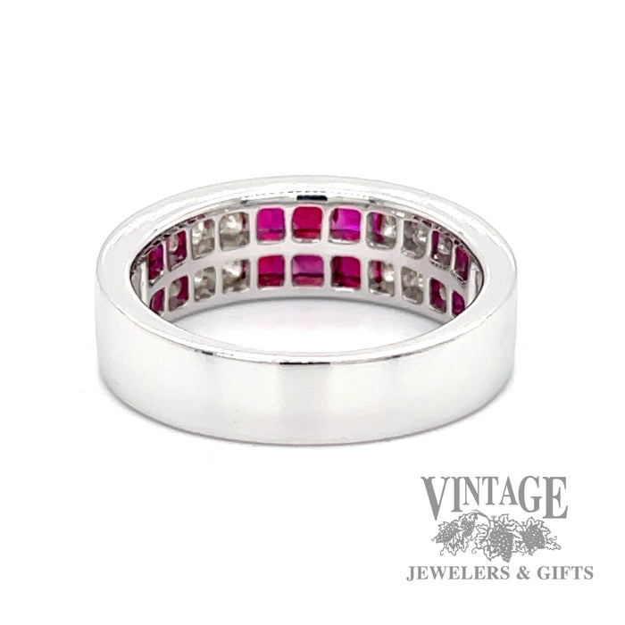 Ruby and diamond invisible set 14k white gold ring back