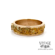 14ky gold band with natural gold nugget inlay and diamond solitaire ring, side view