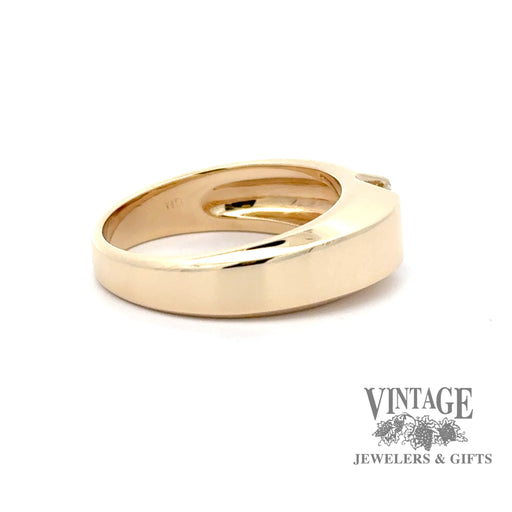 14 karat yellow gold .49ct emerald cut bar set diamond ring, angled side view