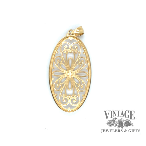 Oval 14ky gold filigree pendant, backside