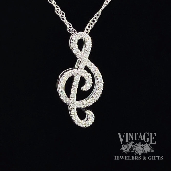 Music note 14 karat white gold and diamond necklace