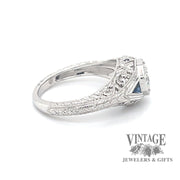 Sapphire and .70ct natural diamond filigree gallery 14kw gold ring side