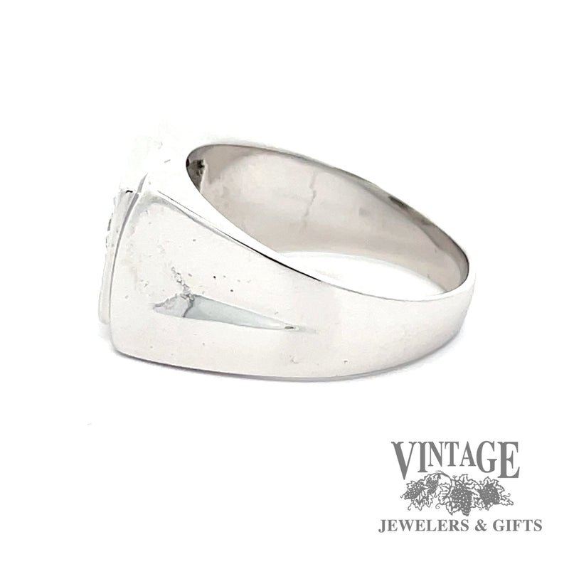 14 karat white gold vintage square signet .40 ct diamond ring, alternate side view