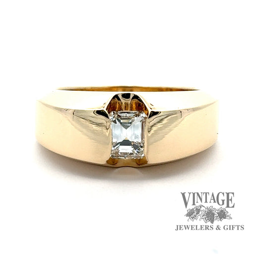 14 karat yellow gold .49ct emerald cut bar set diamond ring