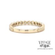 Bezel set diamond bubble 14ky gold hand engraved ring back