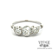 1.20 CTW antique old mine cut three stone natural diamond palladium ring front