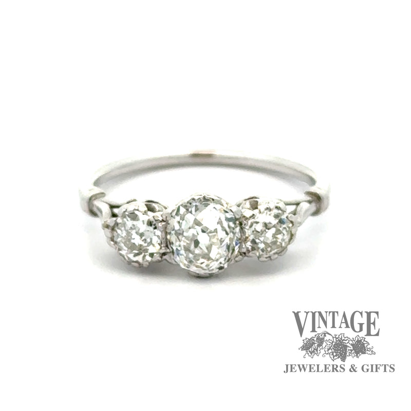 1.20 CTW antique old mine cut three stone natural diamond palladium ring front
