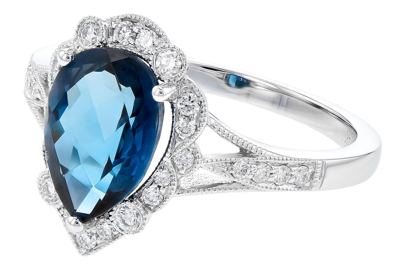 London blue topaz and diamond 14k white gold ring SIDE