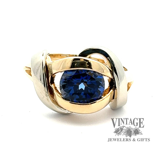 14 karat two tone gold vintage Strellman lab sapphire ring