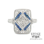 Vintage inspired sapphire and diamond 14kw gold ring