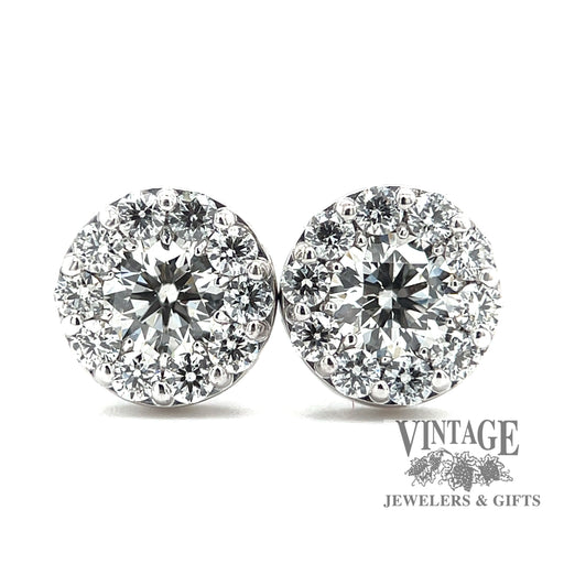 Hearts on Fire natural diamond 1.3 CTW cluster stud earrings close up