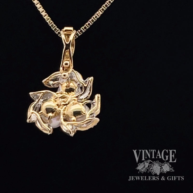 Pearl leaf vintage pendant 14k two-tone