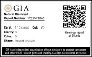 1.13 Carat Round Brilliant GIA, G color, I2 Clarity Natural Diamond QR Code