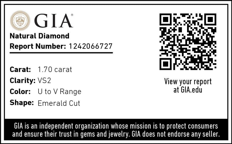 1.7 Carat U/V Color VS2 Clarity Emerald Cut Natural