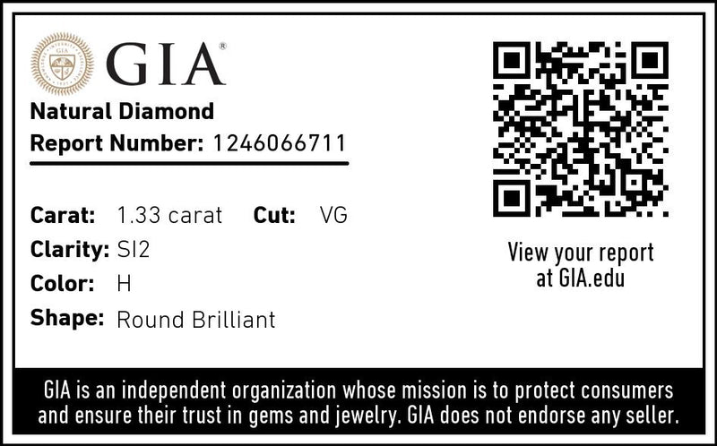 1.33 Carat H Color SI2 Clarity Round Brilliant Cut Natural Diamond