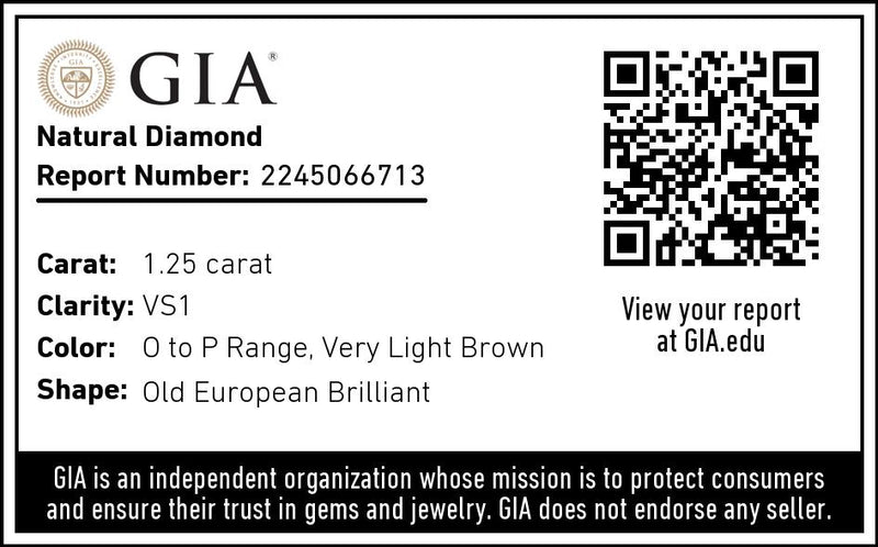 1.25 Carat Light Brown VS1 Clarity Old European Cut Natural Diamond