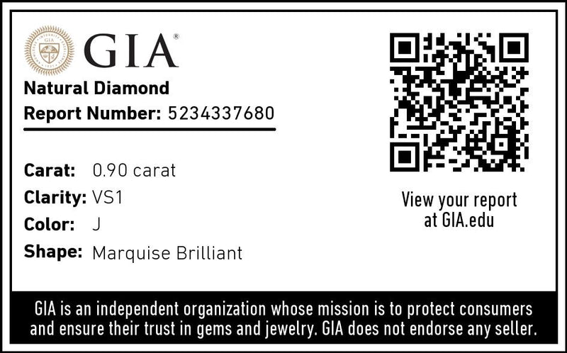 .90 carat, Marquise shape, J color, VS1 clarity, natural diamond, GIA graded