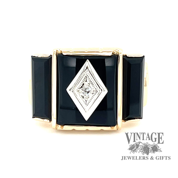 Vintage onyx 10ky gold diamond ring