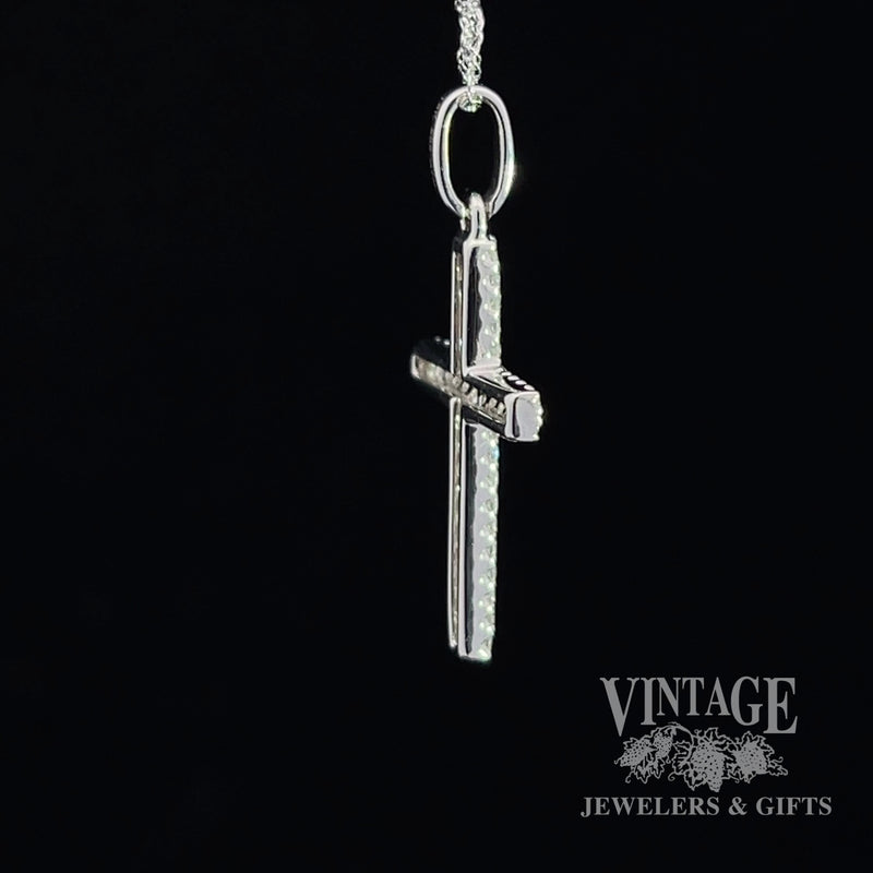 Pave diamond 14kw gold cross necklace side