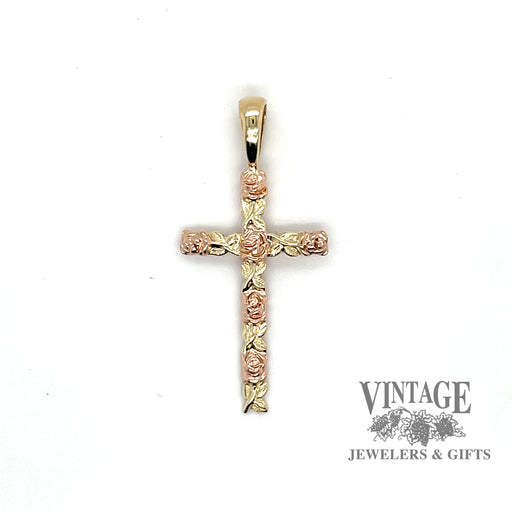 Multi colored 14k gold floral Latin cross pendant