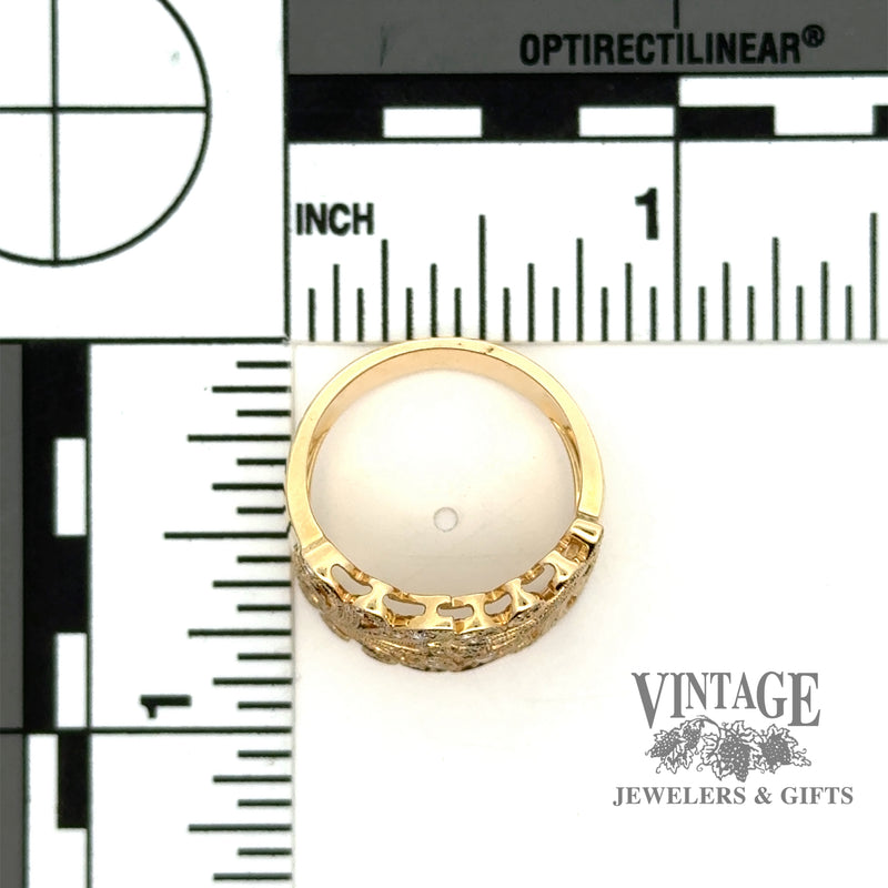 Fleur-de-lis diamond filigree 14ky gold ring scale