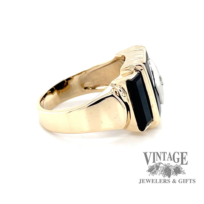 Vintage onyx 10ky gold diamond ring side