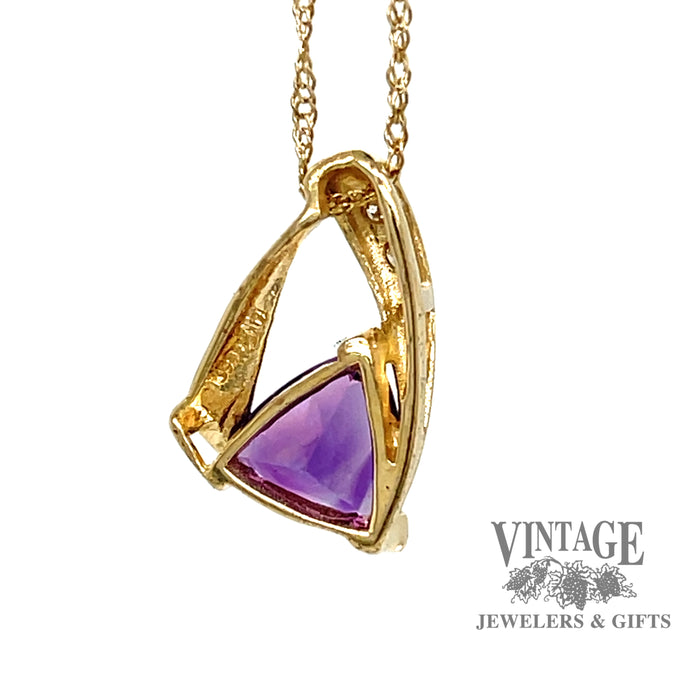 Amethyst Trillion Necklace with Diamond Accents 14k
