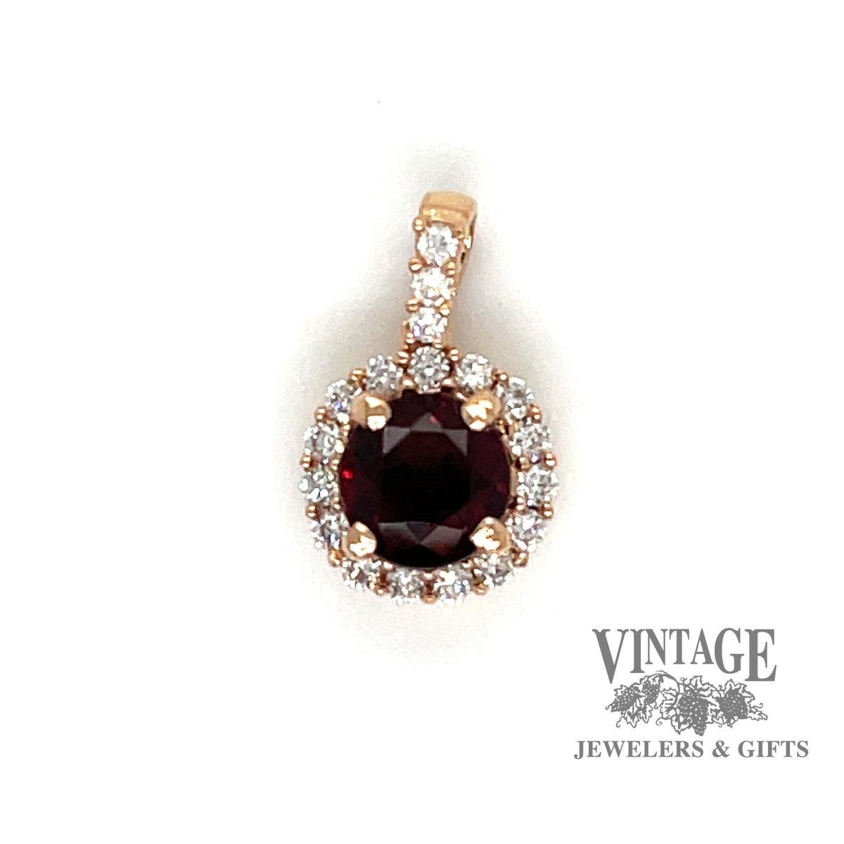 Garnet diamond and 14k rose gold pendant — Vintage Jewelers