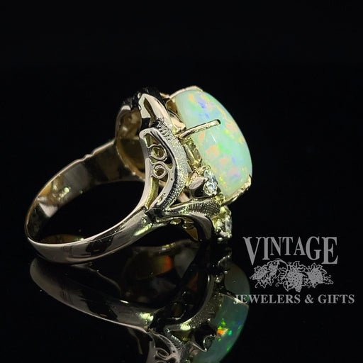 14 karat gold crystal opal and diamond ring, side view