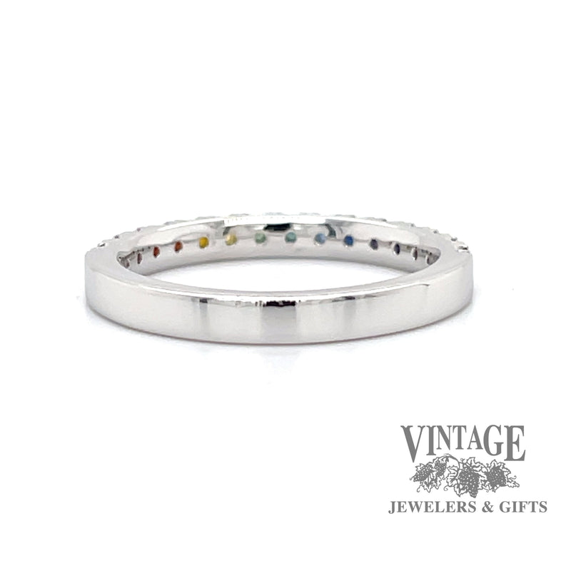 Rainbow sapphire 14kw gold ring stacker back