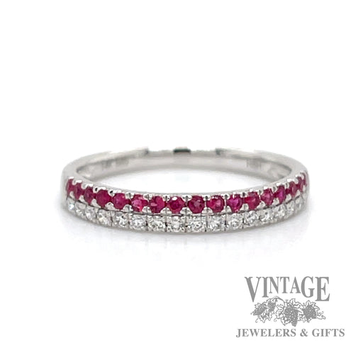 Front Diamond and ruby 14k white gold ring band