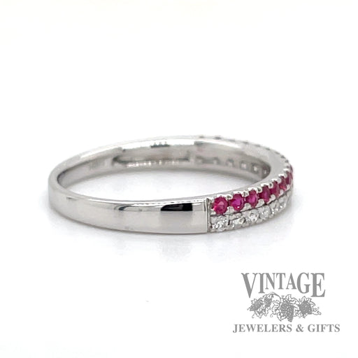 Side Diamond and ruby 14k white gold ring band