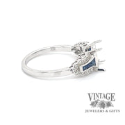 Scalloped lace diamond and sapphire 14kw gold ring side