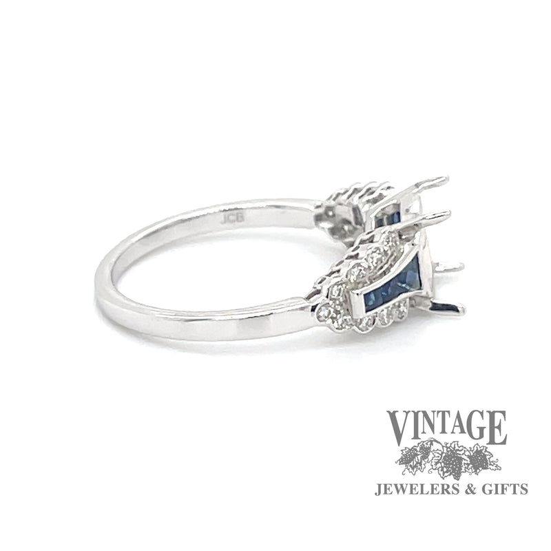 Scalloped lace diamond and sapphire 14kw gold ring side