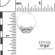 Vintage inspired sapphire and diamond 14kw gold ring scale