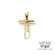 Modern 14 karat yellow gold and diamond estate cross, backside