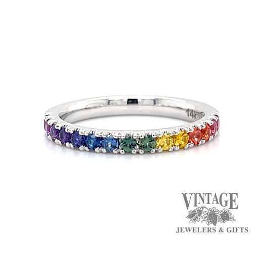 Rainbow sapphire 14kw gold ring stacker