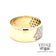 18 karat yellow gold 1.3 ctw pave diamond flat band ring, side view