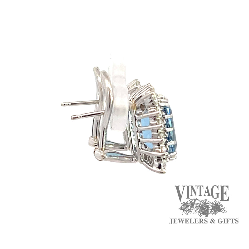 Aquamarine and diamond 14KW gold earrings side