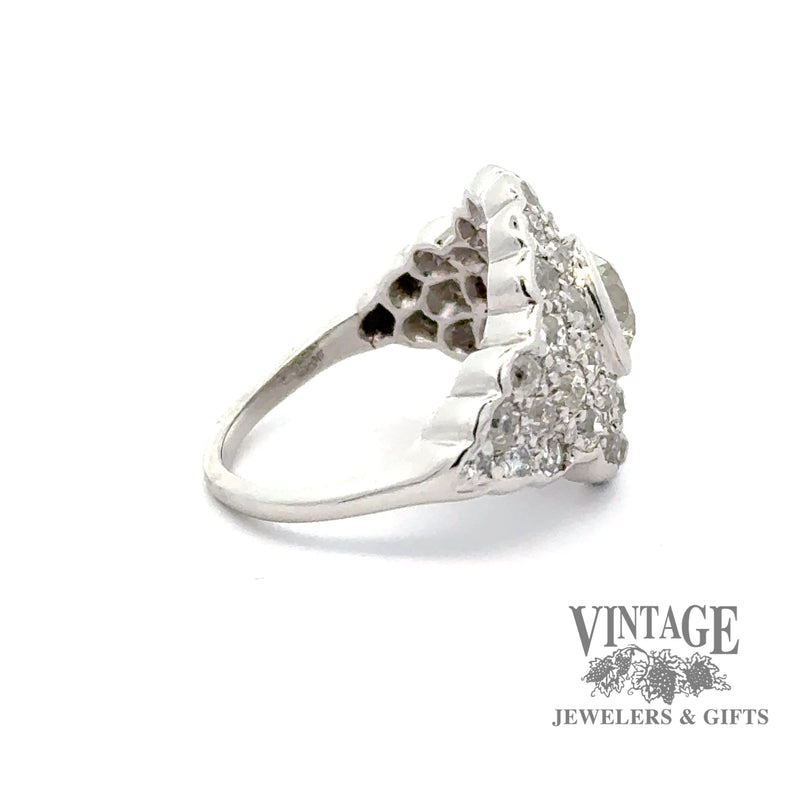 Antique pave 2.09ctw diamond platinum ring, side view