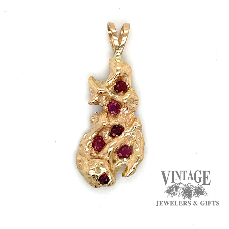 Nugget style Ruby Pendant in 14k yellow gold