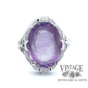  14 karat white gold antique amethyst cameo filigree ring