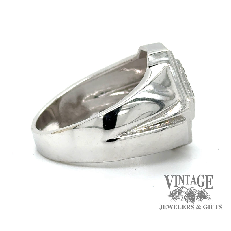 14 karat white gold black diamond geometric signet ring, side view