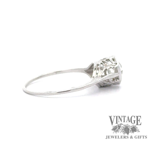18k white gold Antique Filigree .50ct Old European Cut natural diamond ring, side view