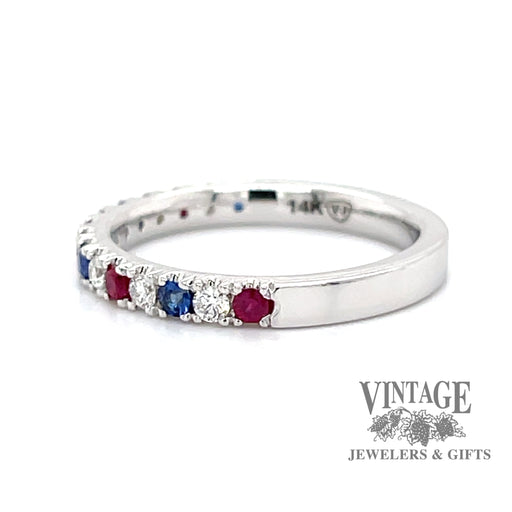 Red white and blue 14k white gold ring side